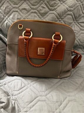 Dooney & Bourke Taupe Pebbled Leather Satchel with Brown Trim